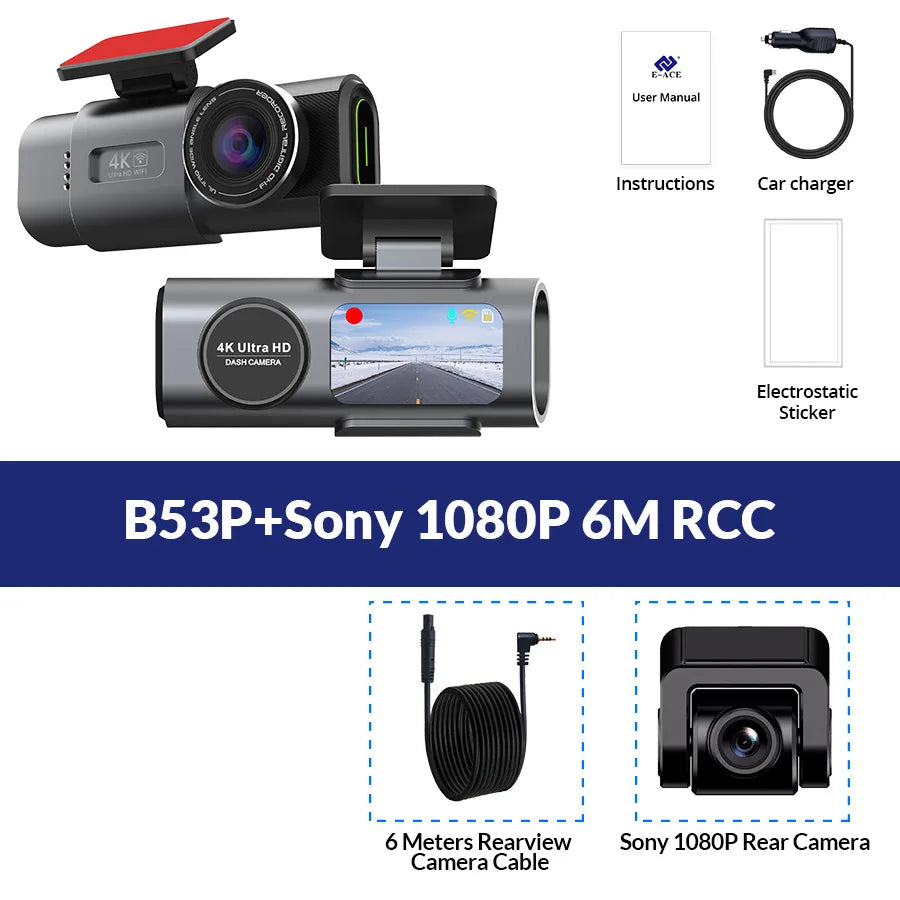 Dash Cam 4K UHD Recording Car Camera DVR Night Vision Video Recorder Built-In Wi-Fi Support GPS 24H Parking