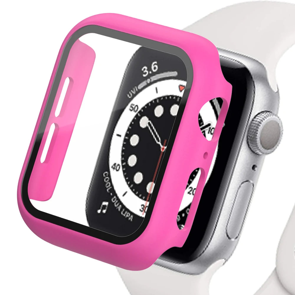 Tempered Glass+cover For Apple Watch Accessories 45mm 41mm 44mm 40mm 42mm Screen Protector Apple watch Case serie 9 4 5 6 SE 7 8